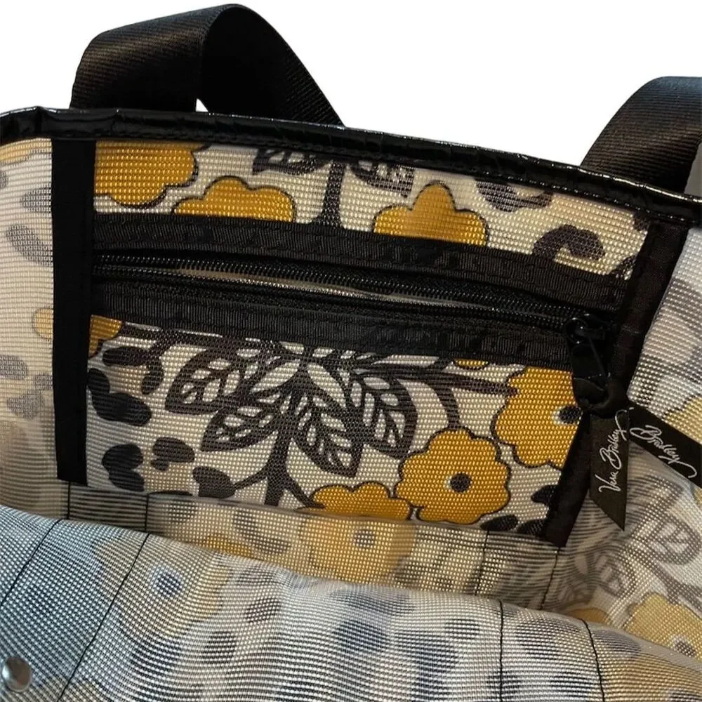 Vera Bradley Go Wild Mesh Tote Bag Floral Zip Pocket Black White Yellow